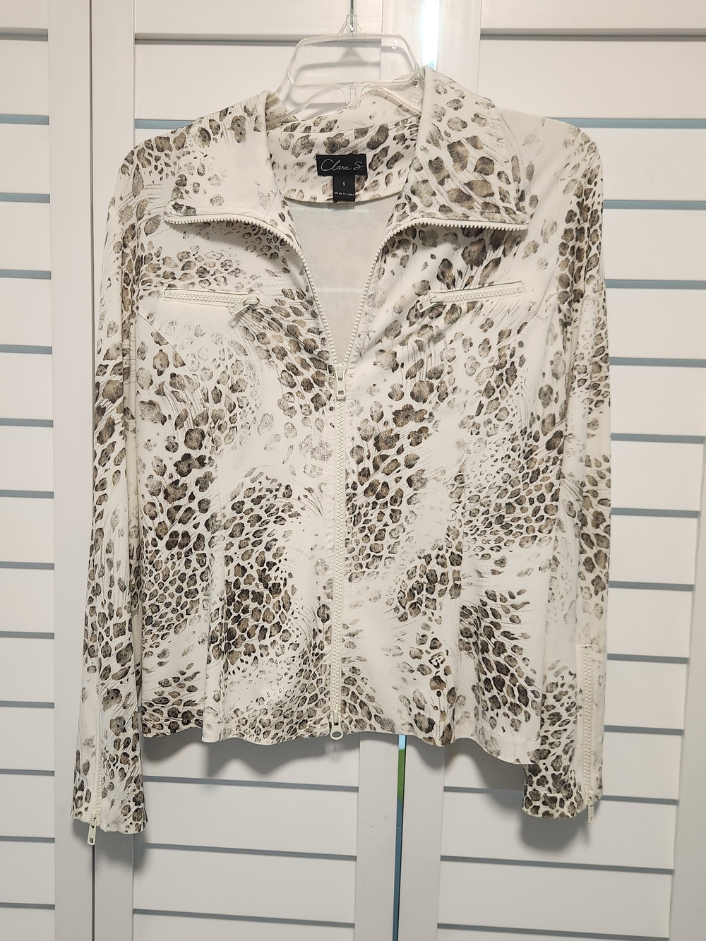 Clara Sunwoo White Animal-Print Zip Jacket